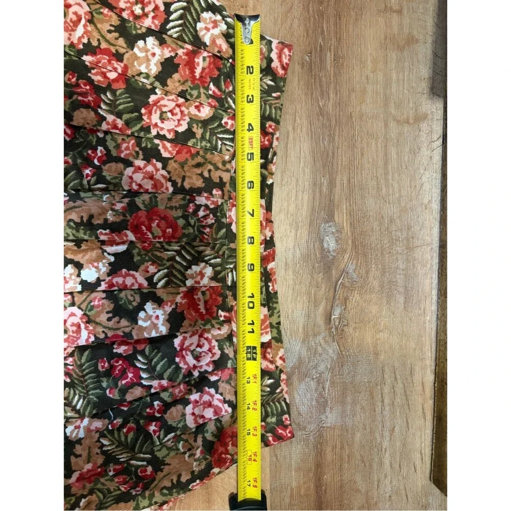 Vintage Talbots Corduroy Floral Midi Skirt in Olive with Pink Roses